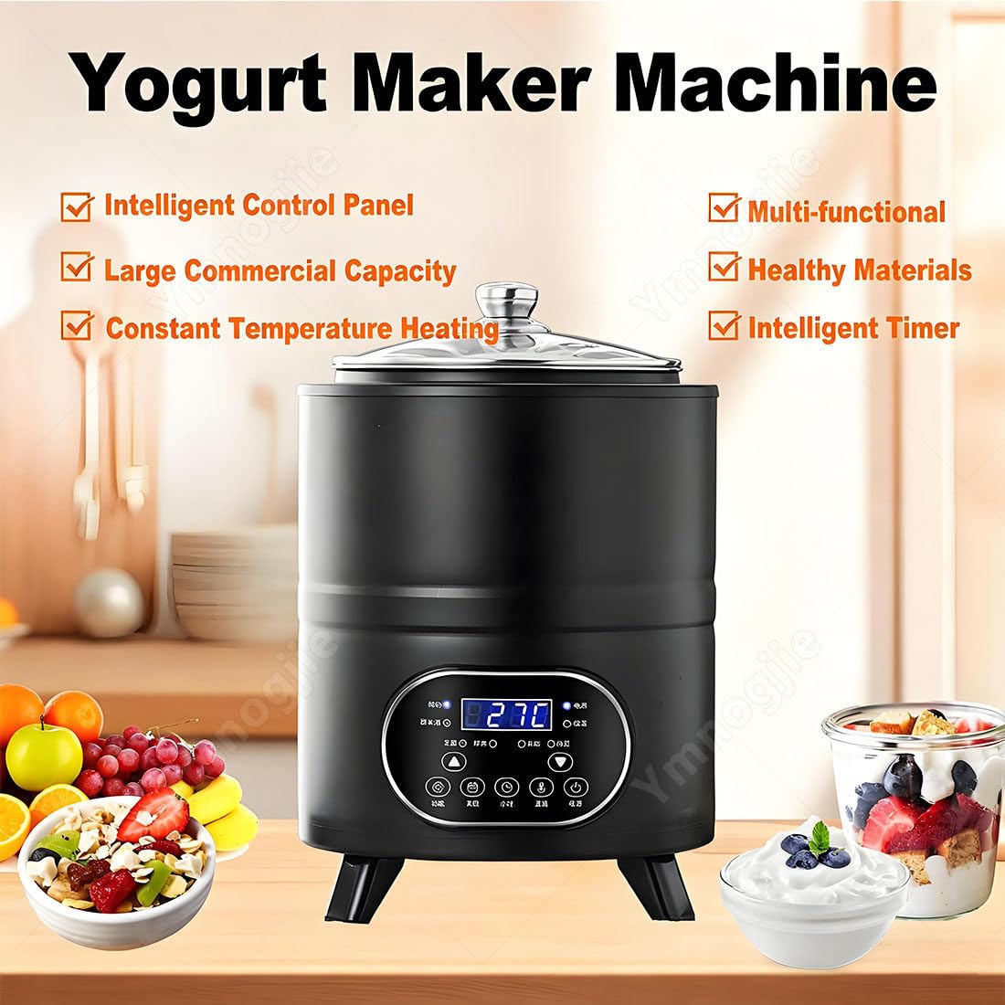 Máquina Fermentación Yogur Comercial,Máquina Yogur Eléctrica Portátil,con Recipiente Interior Acero Inoxidable,Fermentación Temperatura Constante 360° para Yogurs Grandes,Natto 12L-White