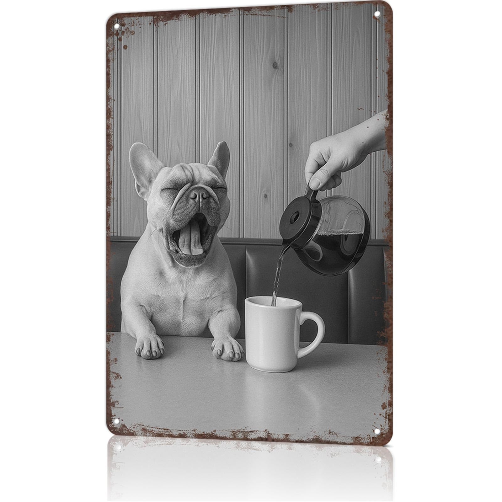 KWQDOZF Vintage Metal Tin Sign Funny French Bulldog Yawning Posters Wall Art for Dorm Home Office Room Decor 8X12inch