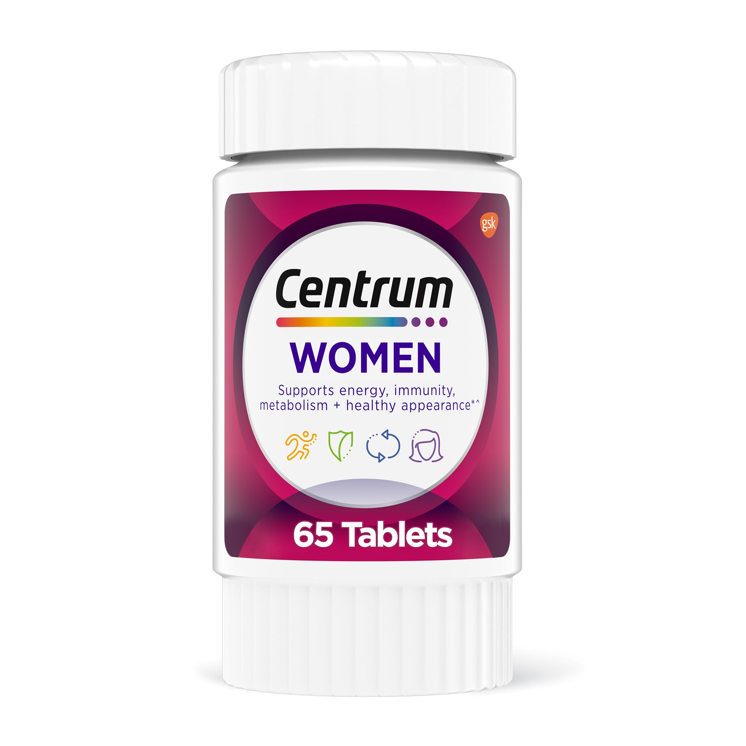 Centrum Multivitamin for Women, Multivitamin/Multimineral Supplement with Iron, Vitamin D3, B Vitamins and Antioxidant Vitamins C and E, Gluten Free, Non-GMO Ingredients - 65 Count