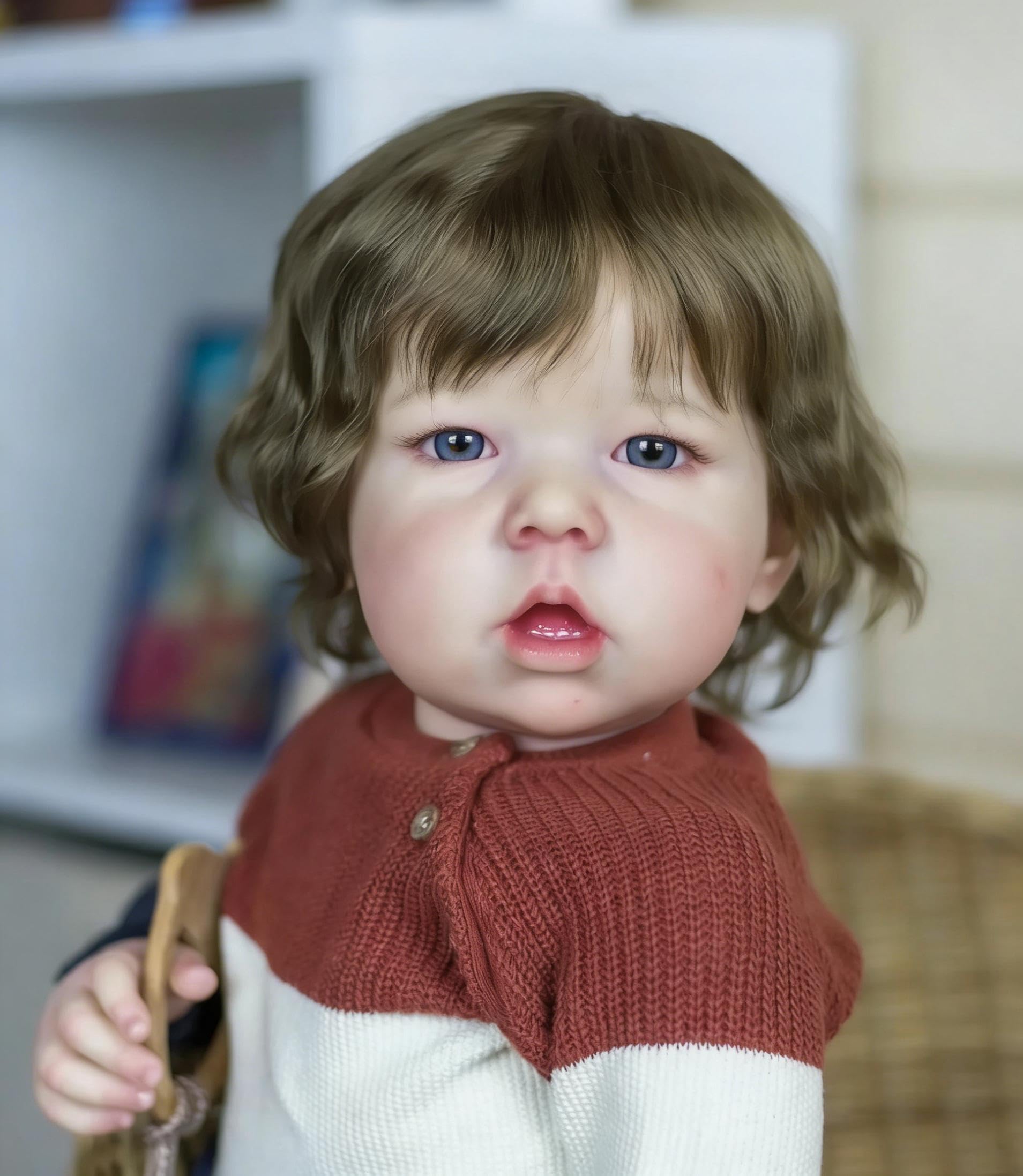 RXDOLL Bambole realistiche di grandi dimensioni Liam 28 pollici Vita reale Reborn Toddler Dolls Ragazzo Capelli castani Bambole del bambino Vita reale Bambole del bambino Morbido Del Vinile Corpo