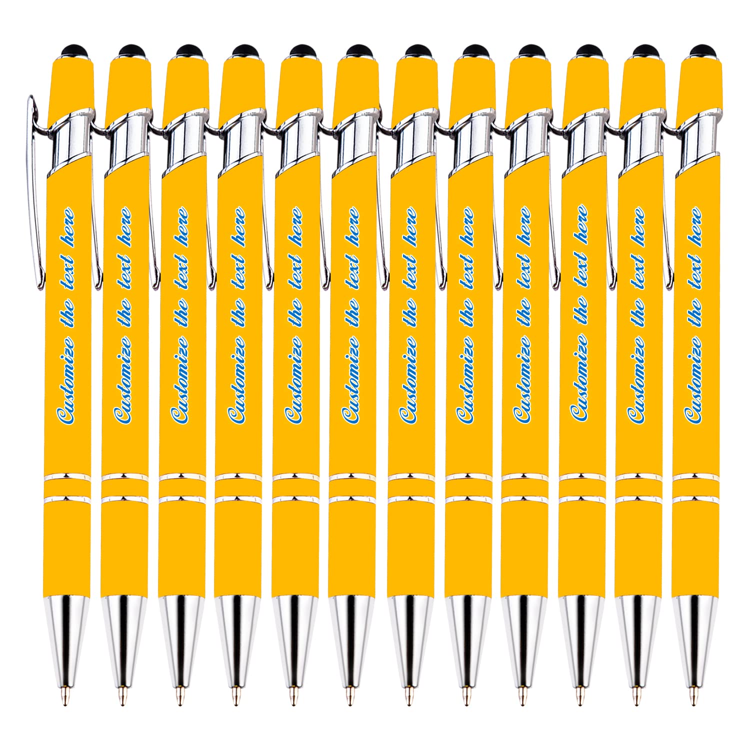 Personalized Ballpoint Pen With Company Name, LOGO, and Business URL - Yellow Capacitive Pen for Various Screen Touches, Soft Touch - 96PCS