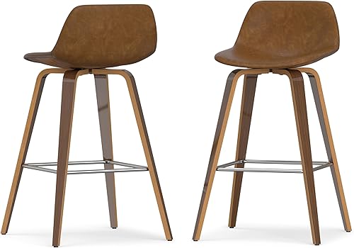 Miniatura 104 de SIMPLIHOME Randolph - Taburete moderno de mediados de siglo de madera curvada de 28 pulgadas (juego de 2) en piel sintética vegana gris piedra para