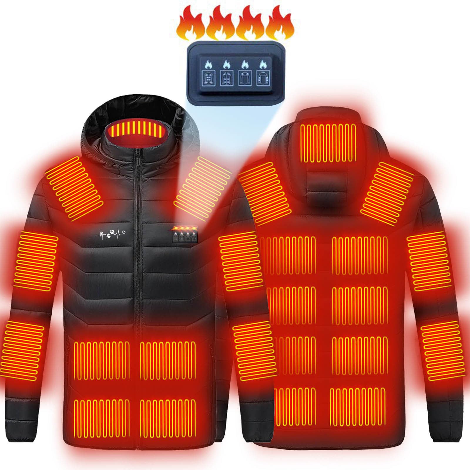 KQIVAM Veste Chauffante USB Chaud Manteau Rechargeable Par USB Homme avec 21 Zones de Chauffage et 4 Températures Optionnelles pour Plein Air Sports Hiver Doudoune Chaude à Capuche Manches Longues