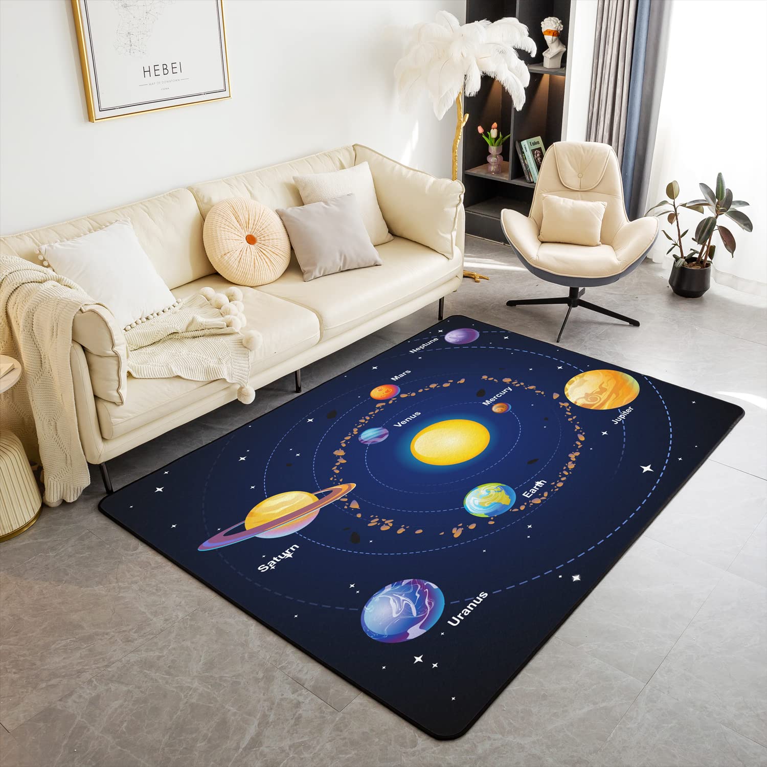 Tapis de sol système solaire pour décorer une grande pièce avec l'univers et planètes
