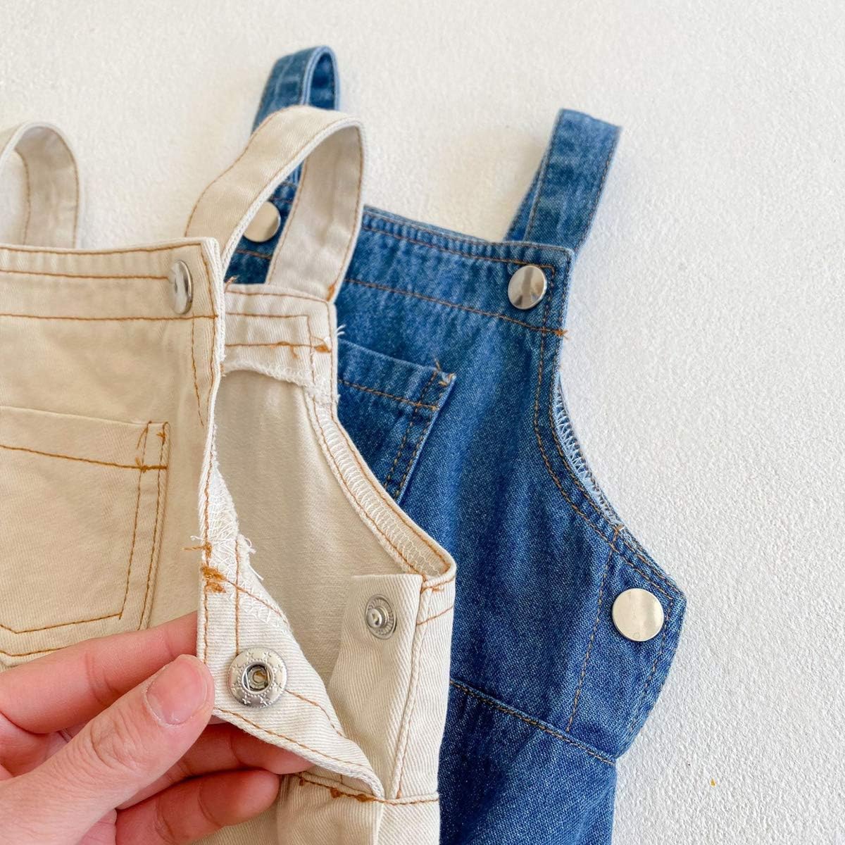 HOOLCHEAN Baby Boy or Girl Denim Bodysuit with Straps Infant Cotton Jeans Romper - Image 5