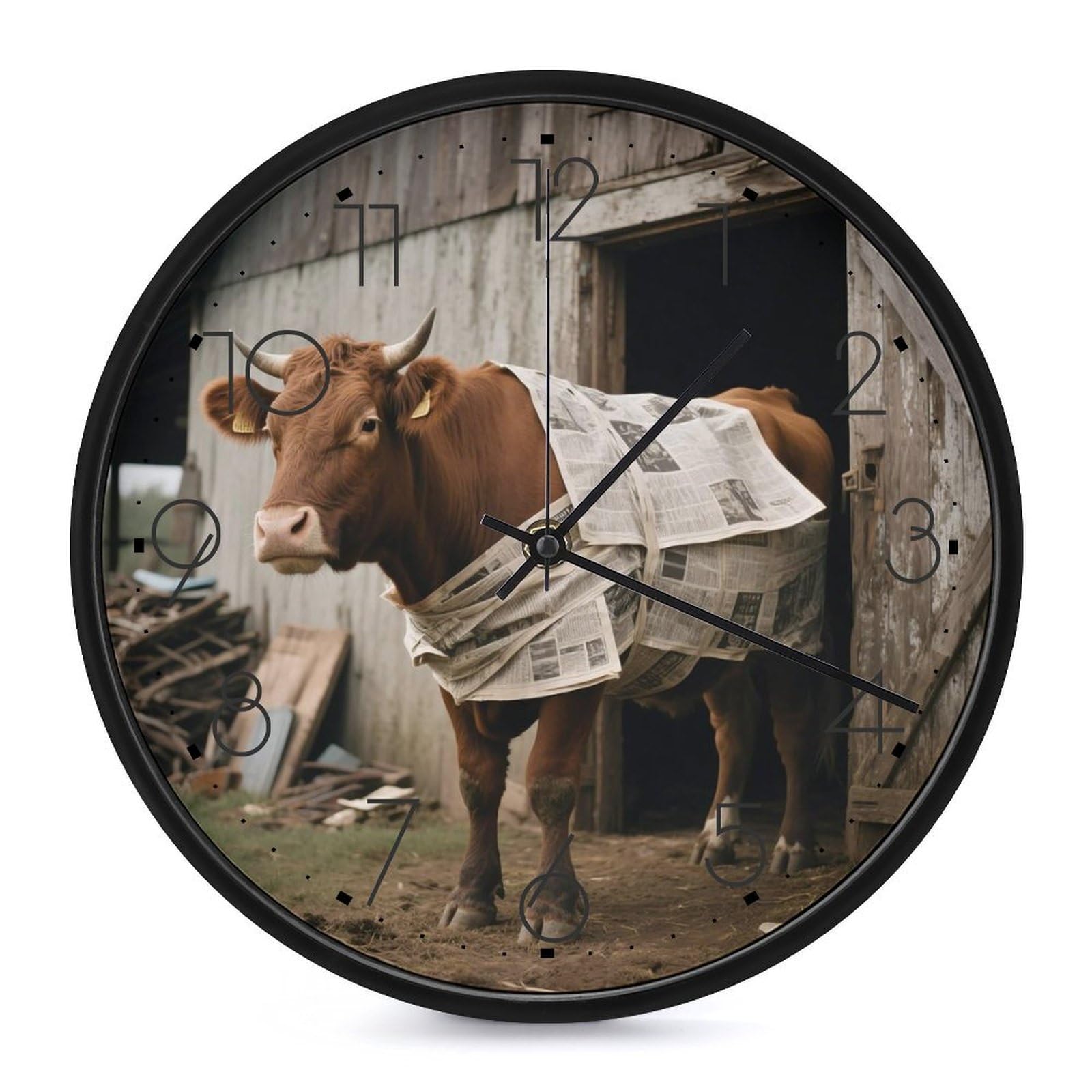 DWVTSLH Newspaper Cow Wall Clock 10 Inch Silent Non-Ticking Modern Clocks Battery Operated - Decorative Wall Clocks for Bedroom Living Room Kitchen Office Wall Decor Gift Idea