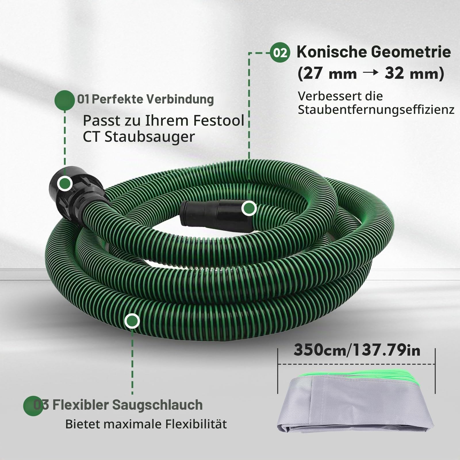 5 m Staubabsaugschlauch mit Schutzhülle Kompatibel mit Festool CT 26/36/48