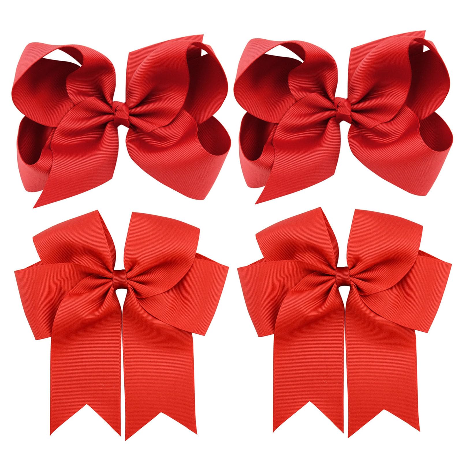 4 PCS 6 Inch Big Hair Bow Clips For Girls,Bow Clip with Tails Hair Bows Alligator Clips (Red)