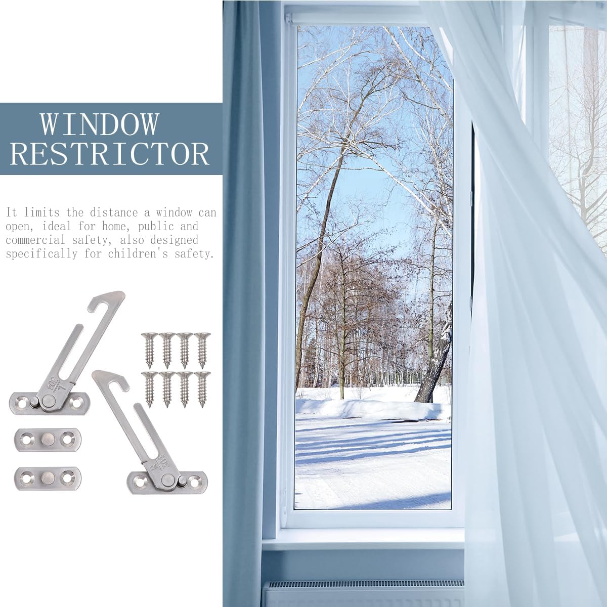 VILLCASE Casement Window Stopper and Sliding Window Hook Set with Screws Child Safety Restrictor Locks for Home Commercial Use Limit Opening to Prevent Wind Damage
