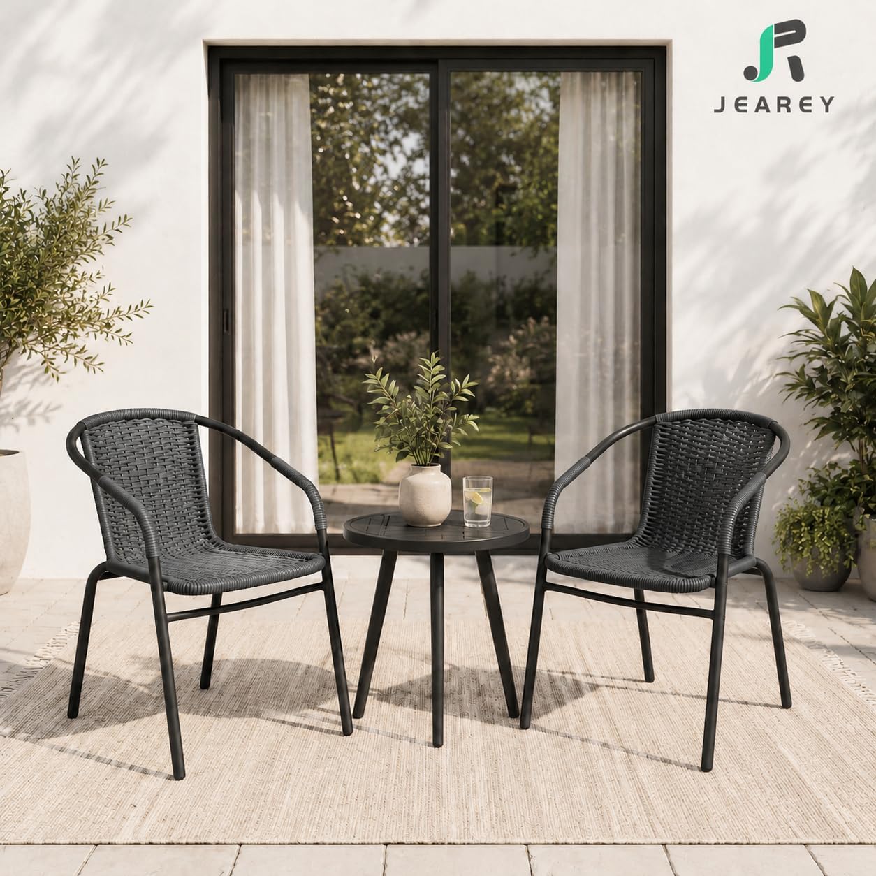  Outdoor Dining Chairs Set of 2, Stackable Rattan Patio Chairs, Gray thumbnail