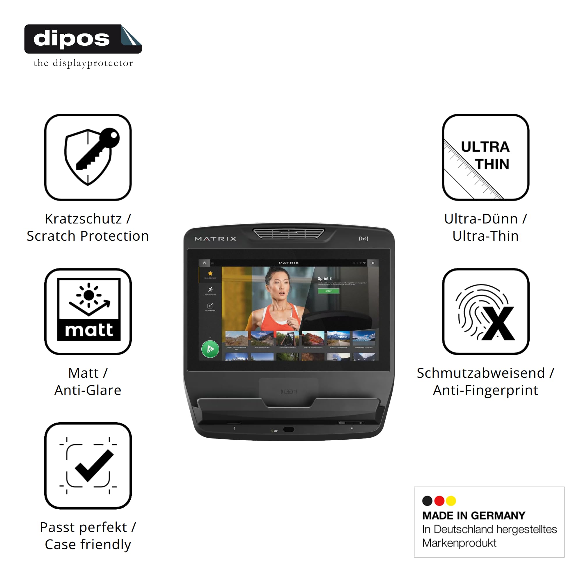 dipos 2x Pellicola Protettiva opaca per Matrix Touch XL Konsole 22 Zoll | Antiriflesso, riduce i riflessi, si adatta perfettamente, ultra sottile, antigraffio, senza bolle, anti impronte, autoadesiva