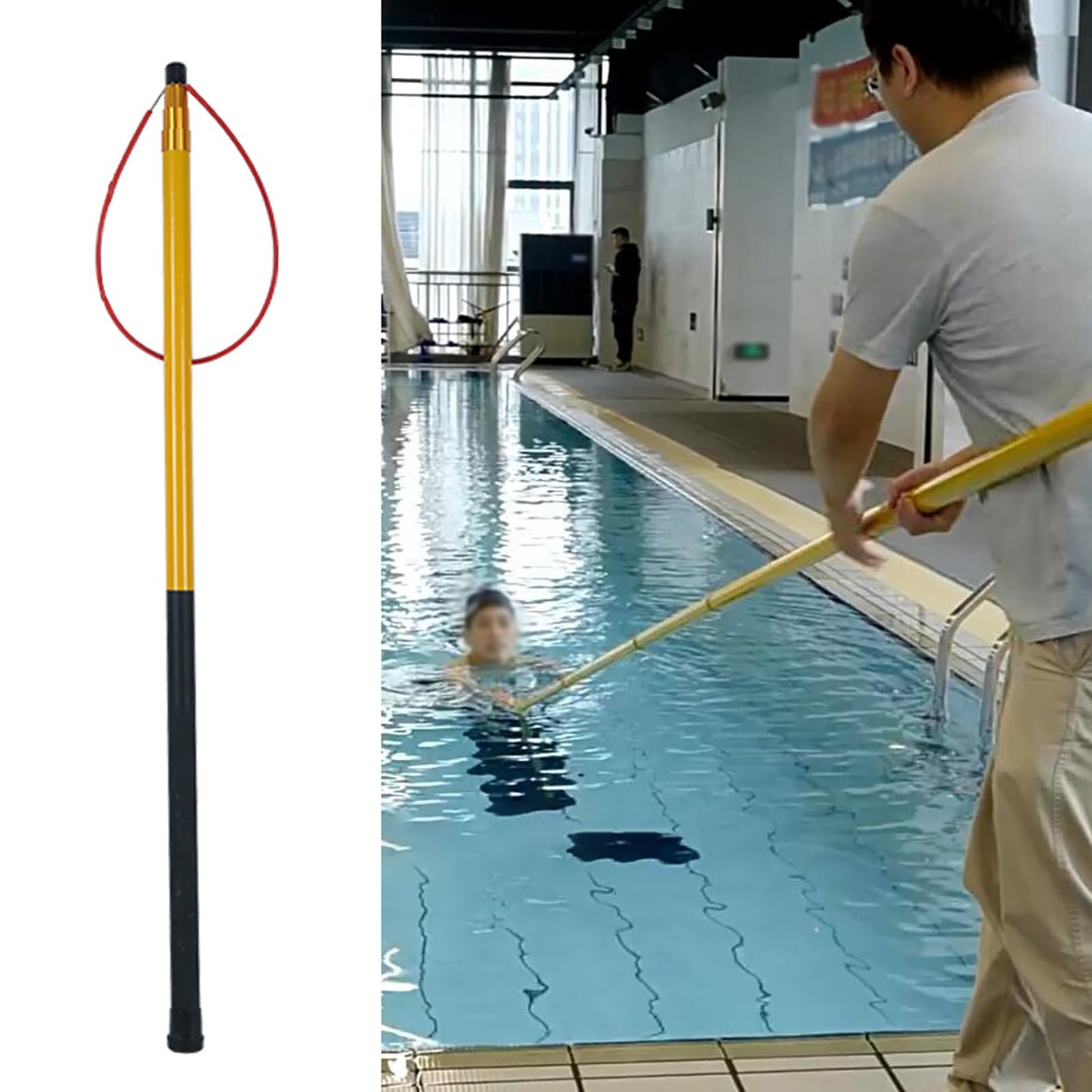 MSHGSKU Rescue Pool Pole,Telescopic Safety Rescue Pole with Non-Slip Grip - Fiberglass Pool Hook for Emergency Use, Ideal for Lifeguards and Beach Safety (Yellow)
