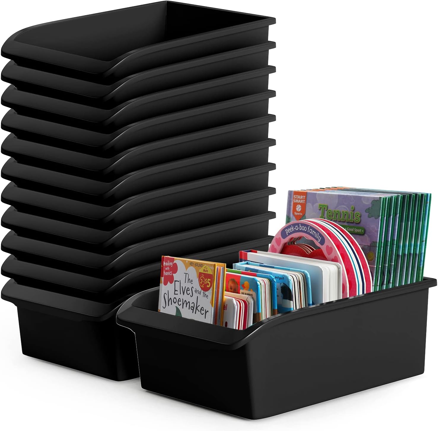 Zilpoo 12 Pack Large Plastic Book Bins for Classroom with