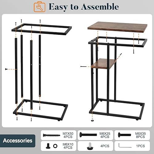 Miniatura 9 de Yoobure Mesa auxiliar en forma de C, mesa auxiliar para sofá y cama, mesa auxiliar pequeña para espacios pequeños, sala de estar, dormitorio, mesa