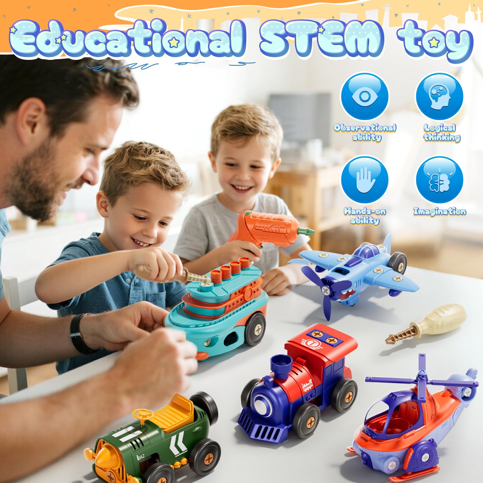 Skirfy Kit de construction électrique à visser 5 pièces avec outils, moteur et perceuse, jouet éducatif STEM