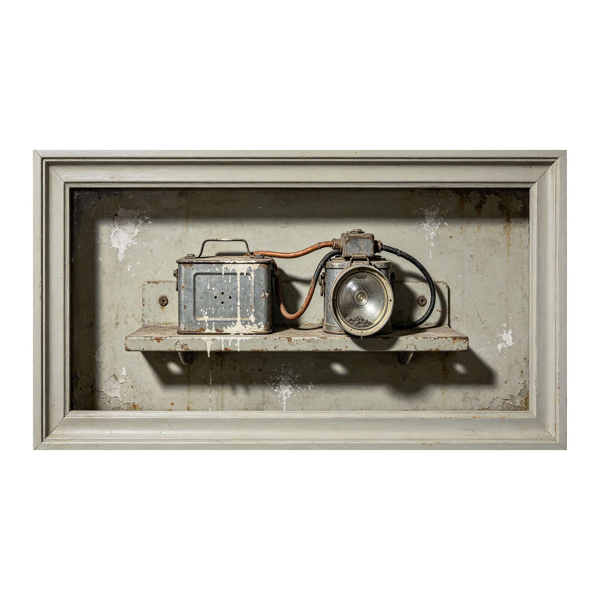 Yzpallescene 3D Framed Wall Art 50cm×100cm Industrial Vintage Miner Lamp Trompe L'oeil Large Size SelfAdhesive Removable Wall Decor Prints Artwork for Living Room Bedroom Office