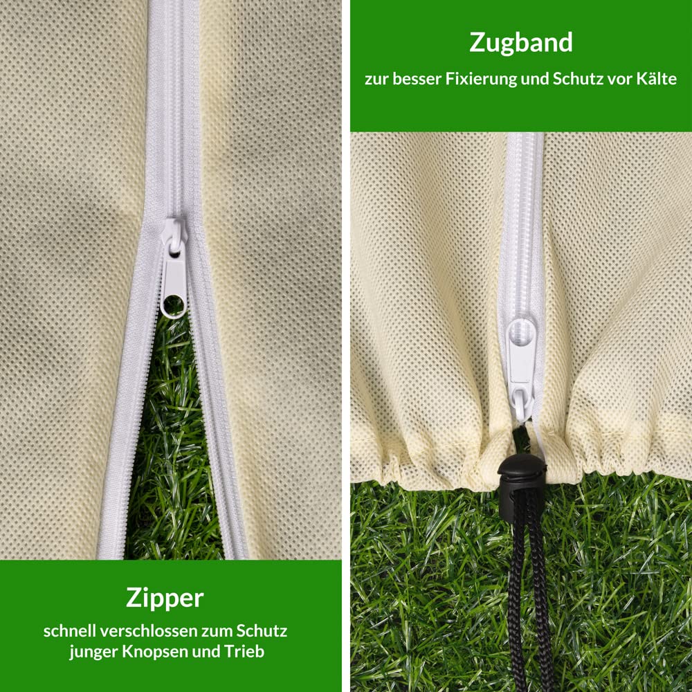 Gardebruk® Kübelpflanzensäcke 3er Set 200x240 cm 70g/m² Reißverschluss Garten Frostschutzhaube Winterschutz für Pflanzen Pflanzenschutzvlies Beige