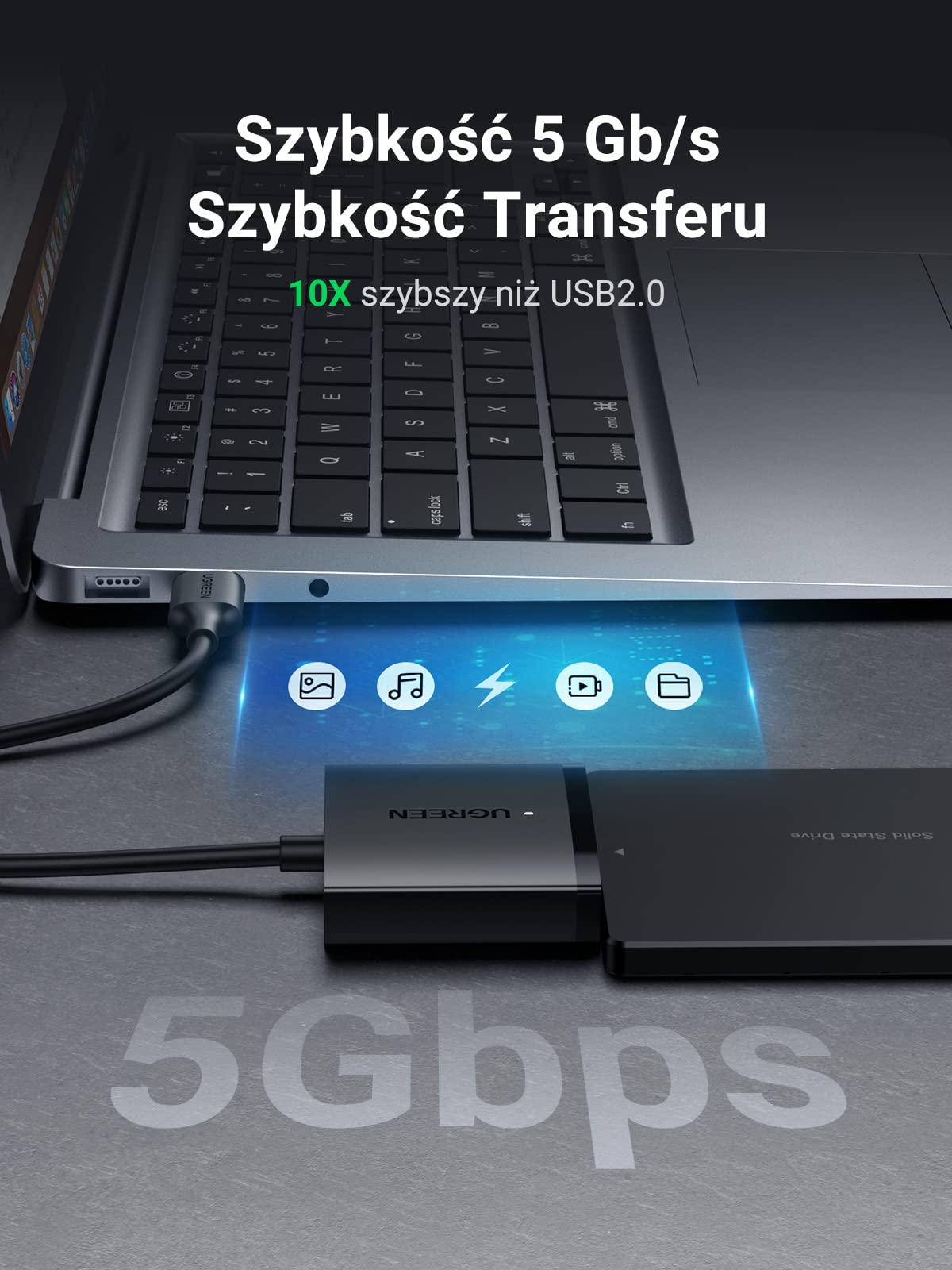 UGREEN Kabel USB SATA Dysk Twardy Adapter USB 3.0 na SATA III do 2,5/3,5 Cala