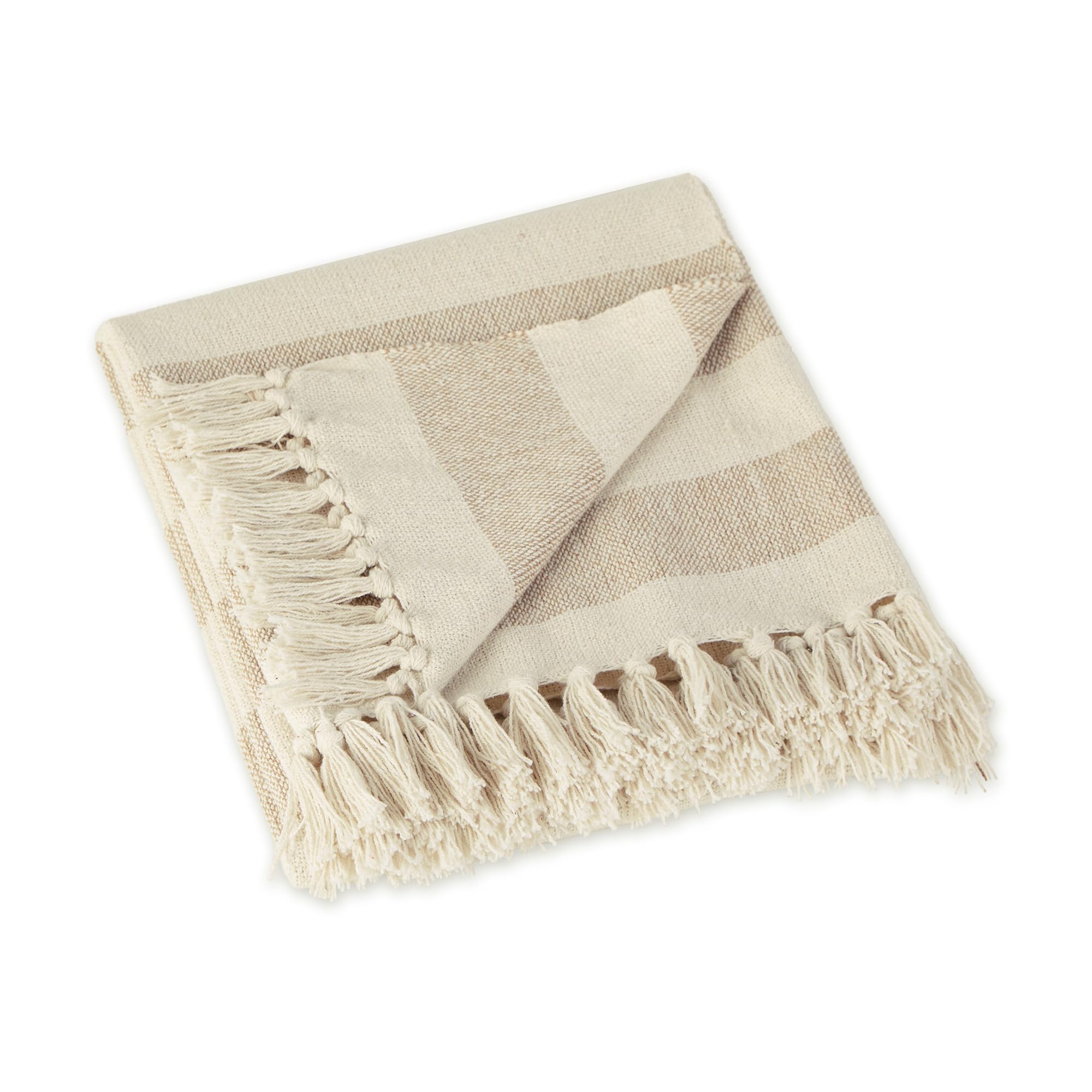 DII Cabana Stripe Woven Throw, Cotton, Stone, 50x60