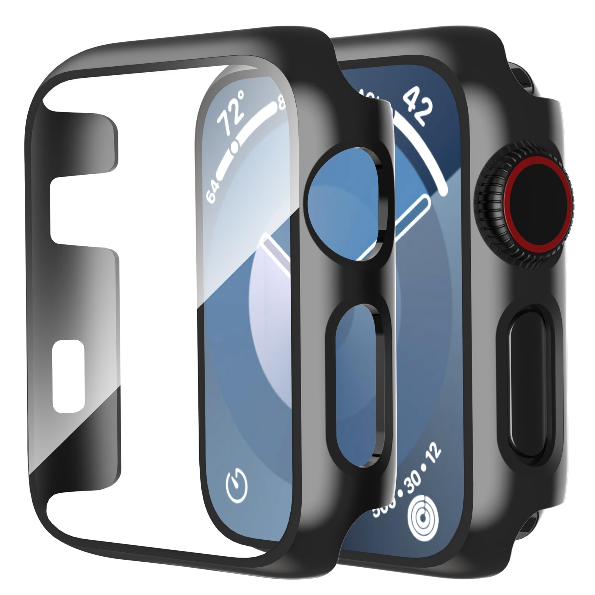 Smiling 2 Pack Case Compatible with Apple Watch Series 3/Series 2 38mm with Tempered Glass Screen Protector, Hard PC Case Overall Protective Cover- Black