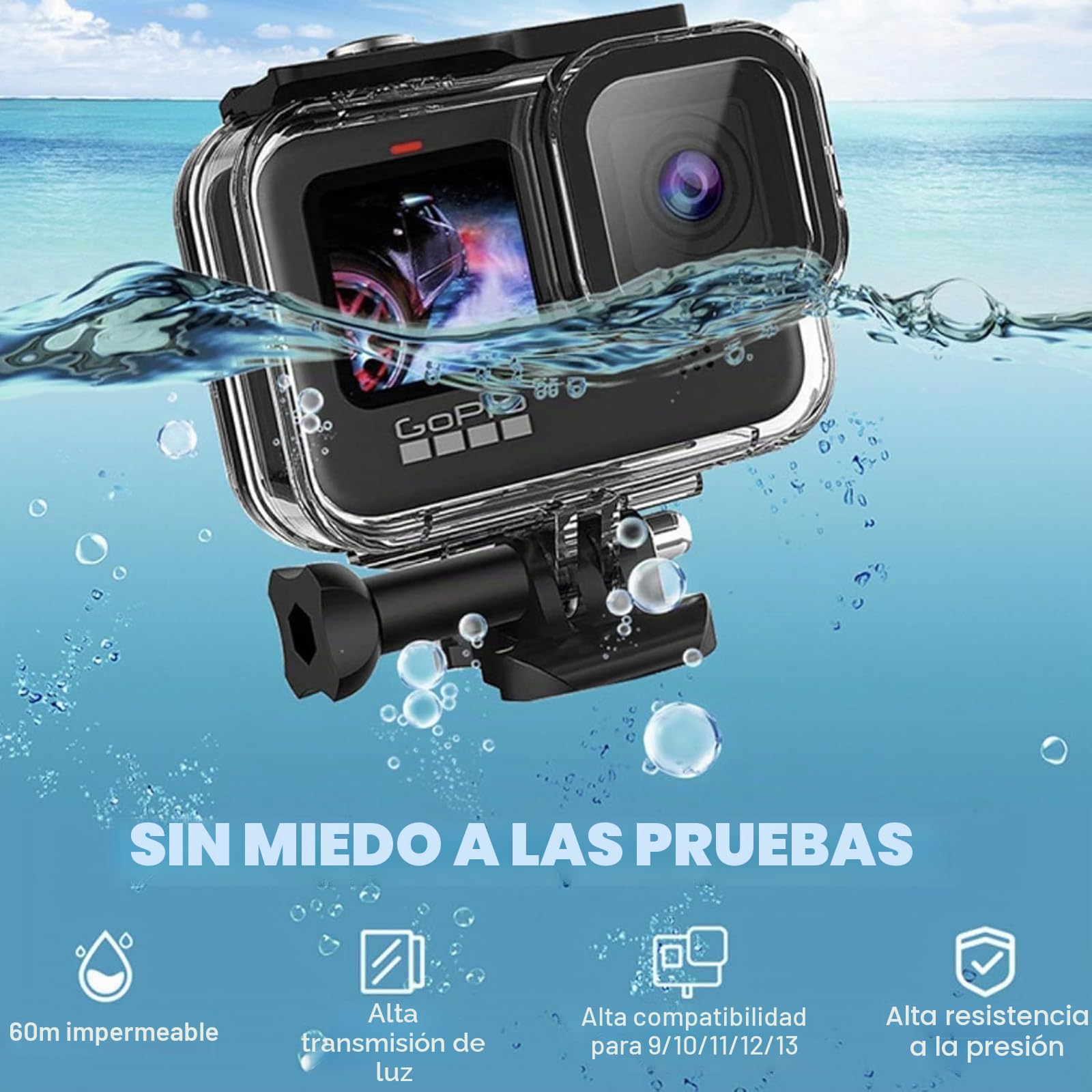 Kit de Accesorios para gopro Hero 13, Carcasa de Buceo a Prueba de Agua, Agarre de Mano Flotante, 2 Juegos de Vidrio Templado, Funda de Silicona, Filtros Rojos, Inserciones antivaho