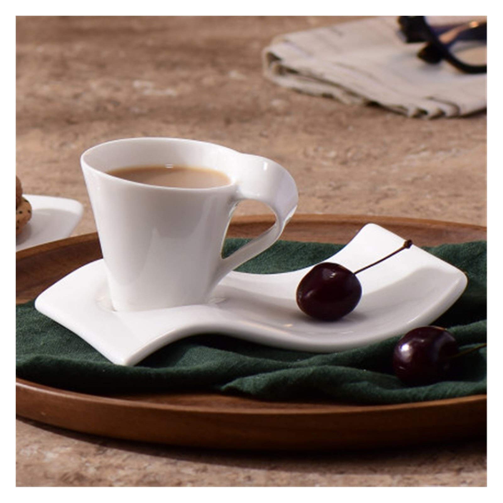 Tazas de Cafe,Coffee Mug Copa de la Boda de cerámica y platillo de café Taza de Leche de la Tarde Taza de té de la Taza de café Set(220ML)