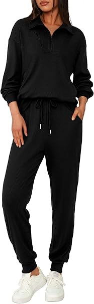 BTFBM Women's 2 Piece Tracksuit Fall Outfits 2025 Long Sleeve Half Zip Sweatshirt Sweatpants Lounge Set Sweatsuits