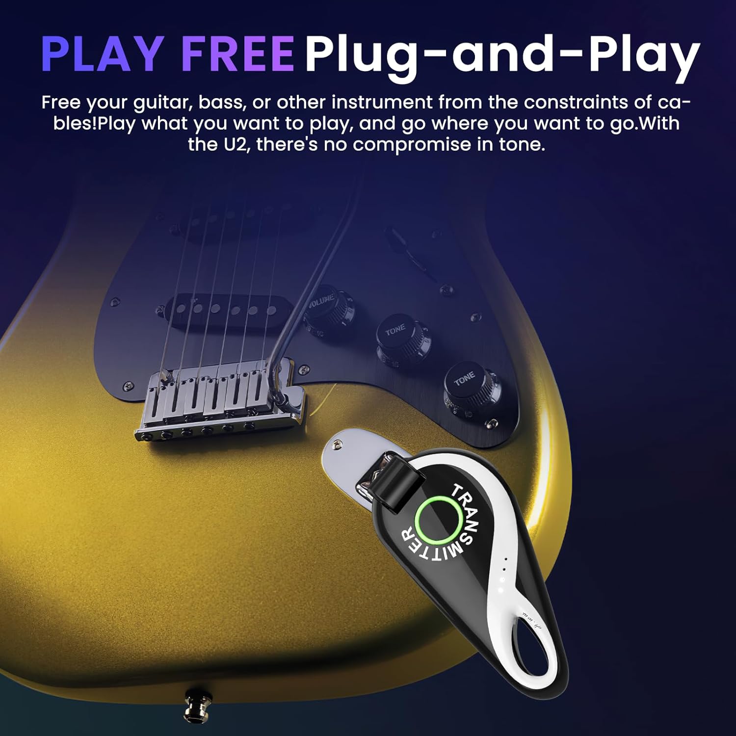 H1 Wireless Guitar System 2.4 GHz, Professional Starter Rechargeable Audio Wireless Guitar Transmitter Receiver for Guitar, Bass, Electronic Instruments