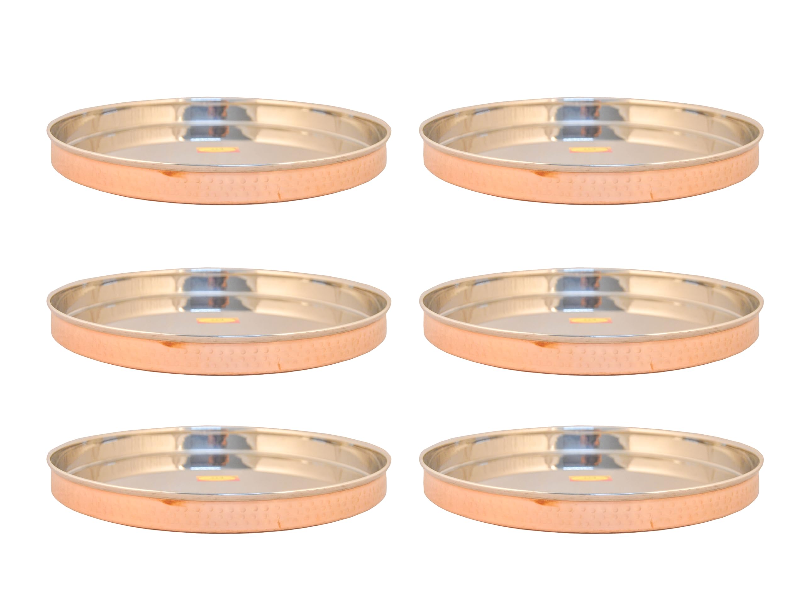 Shiv Shakti Arts Copper Thali, Inside Steel Hammered for Premium Dining Experience, 12 in, Home Hotel,6 Pc