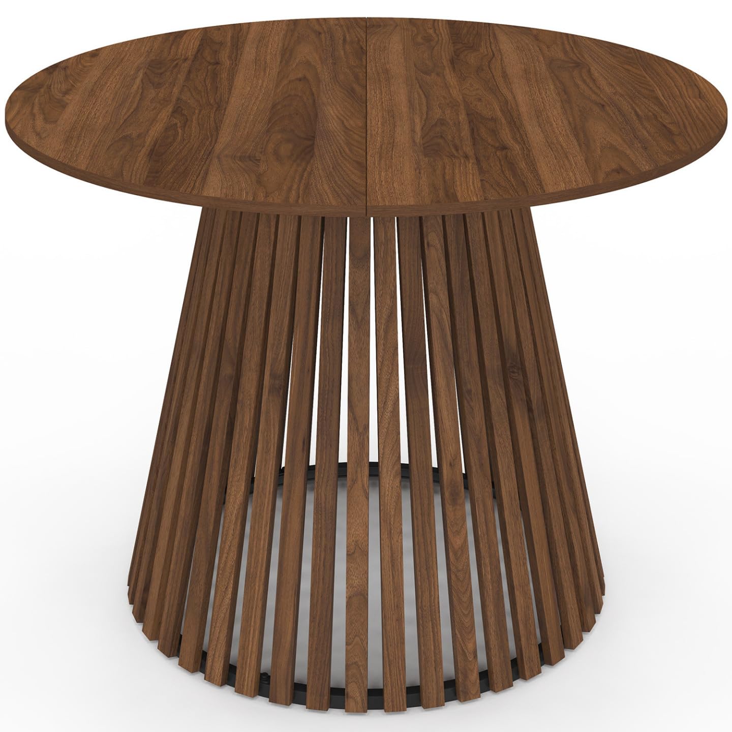 IDMarket - Runder Esstisch Carmen 6 Personen Fuß aus Nussbaumlatten und Tischplatte aus Nussbaum 110 cm