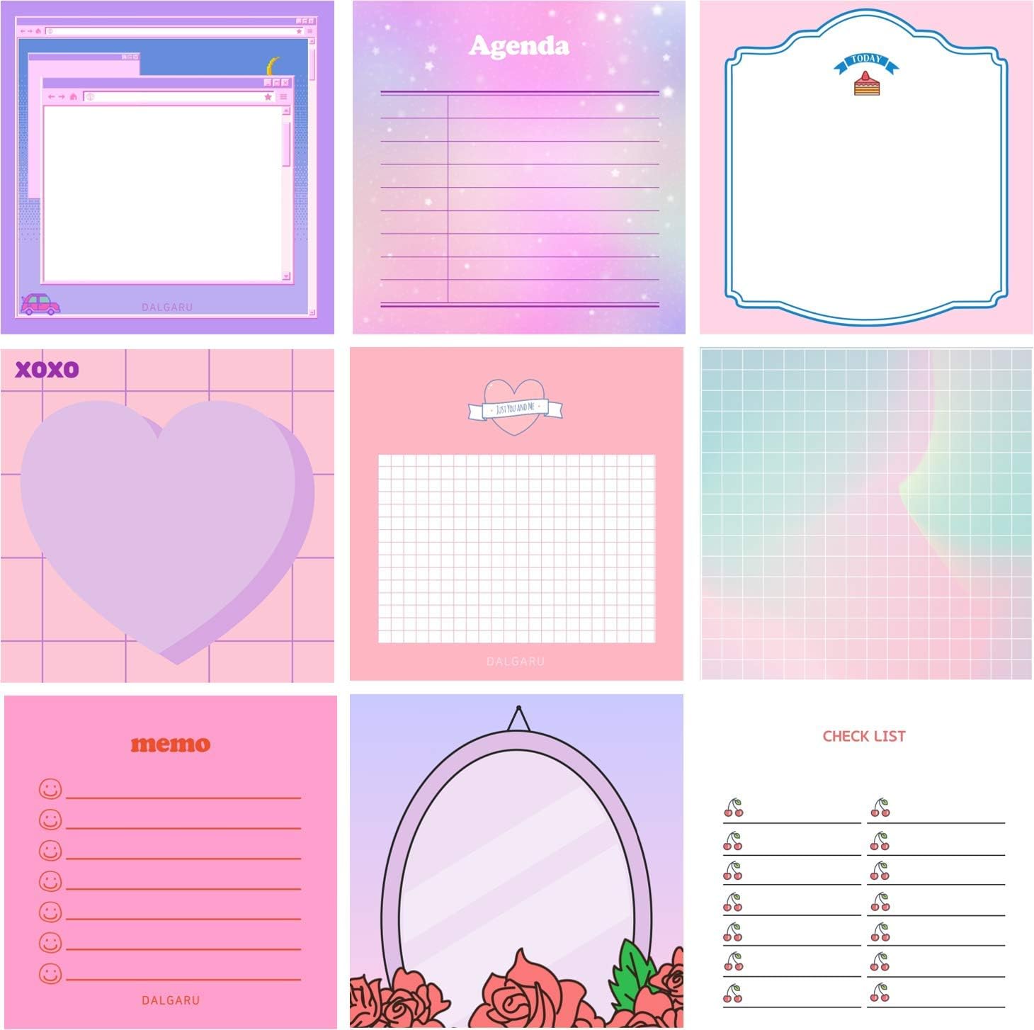 Amazon Com Cute Korean Memo Pad Sets For Journaling 900 Sheets 9 Designs X 100 Sheets Ea Assorted Paper Notes Kawaii Ins Colorful Office Products