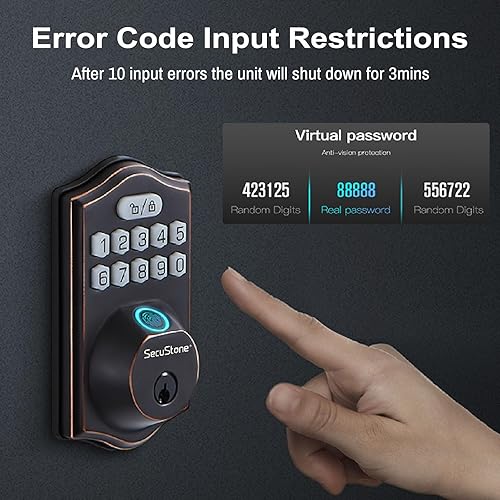 Miniatura 3 de Secustone Cerradura inteligente  Cerradura de puerta de entrada sin llave  Cerradura de cerrojo inteligente para puerta delantera con 2 llaves de