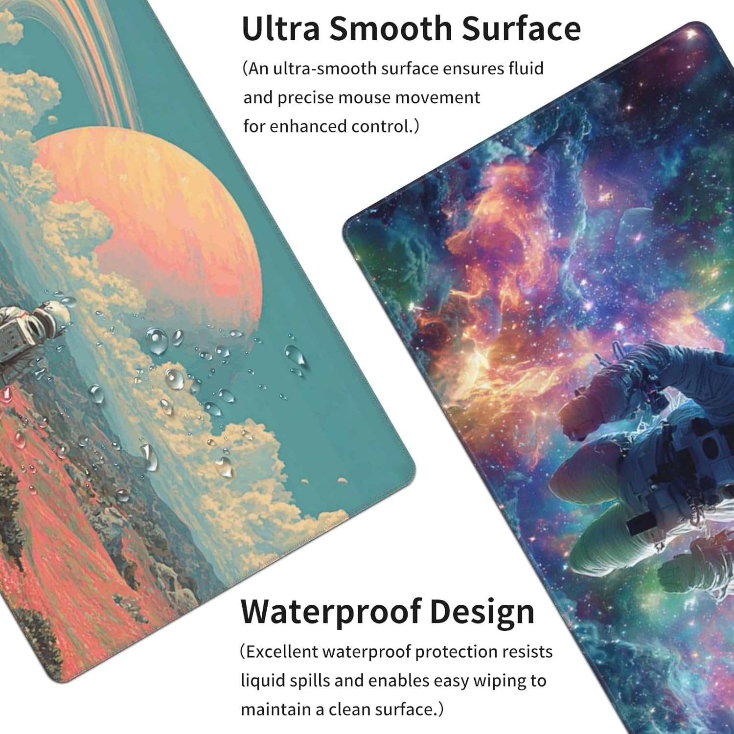 AQQA Dual-Sided Mouse Pad, Large Astronaut Desk Mat, XL Galaxy Gaming Keyboard Mat, Waterproof Big Extended Desk Protector for Home Office, 31.5”x15.7”