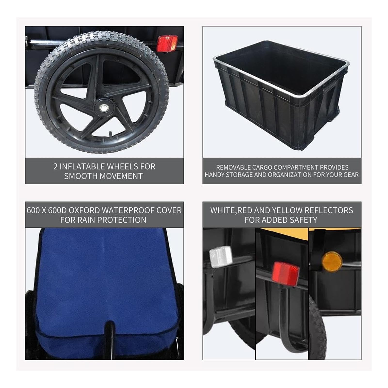 Przyczepa Rowerowa Z Bezpiecznym Hakiem Holowniczym Do Łatwego Mocowania Roweru, Przyczepka Rowerowa Typu Wagon, Ładowność 50 Kg, Składana, Kompaktowa, Zawiera Opuszczaną Nóżkę, Do Transportu