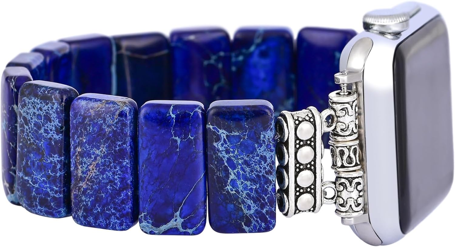 Boho Jasper Stretch Watch Band: Handmade Bohemian Natural Stone Smartwatch Stretch Beaded Bands iWatch Strap Compatible with Apple Watch 38mm/40mm/41mm/42mm/44mm/45mm Boho Imperial Jasper Natural Energy Stone Gemstone