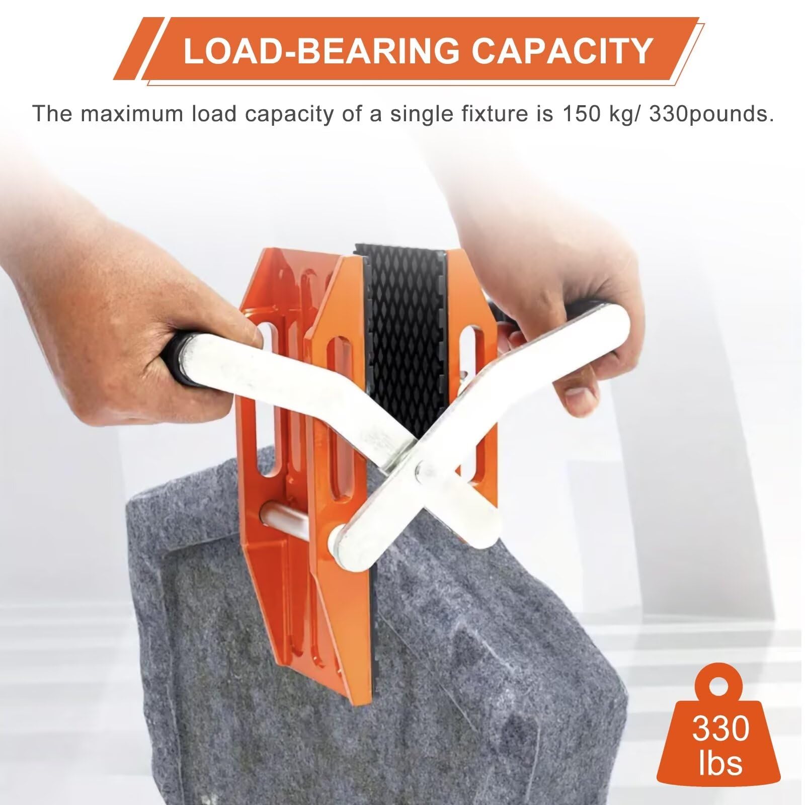 2-Pack Heavy-Duty Double Handle Stone Lifting Clamps with Anti-Slip Rubber Grip, 660lbs Capacity for Granite, Marble, Glass, Slabs & Plywood, Adjustable 0-2.36in Thickness - Orange
