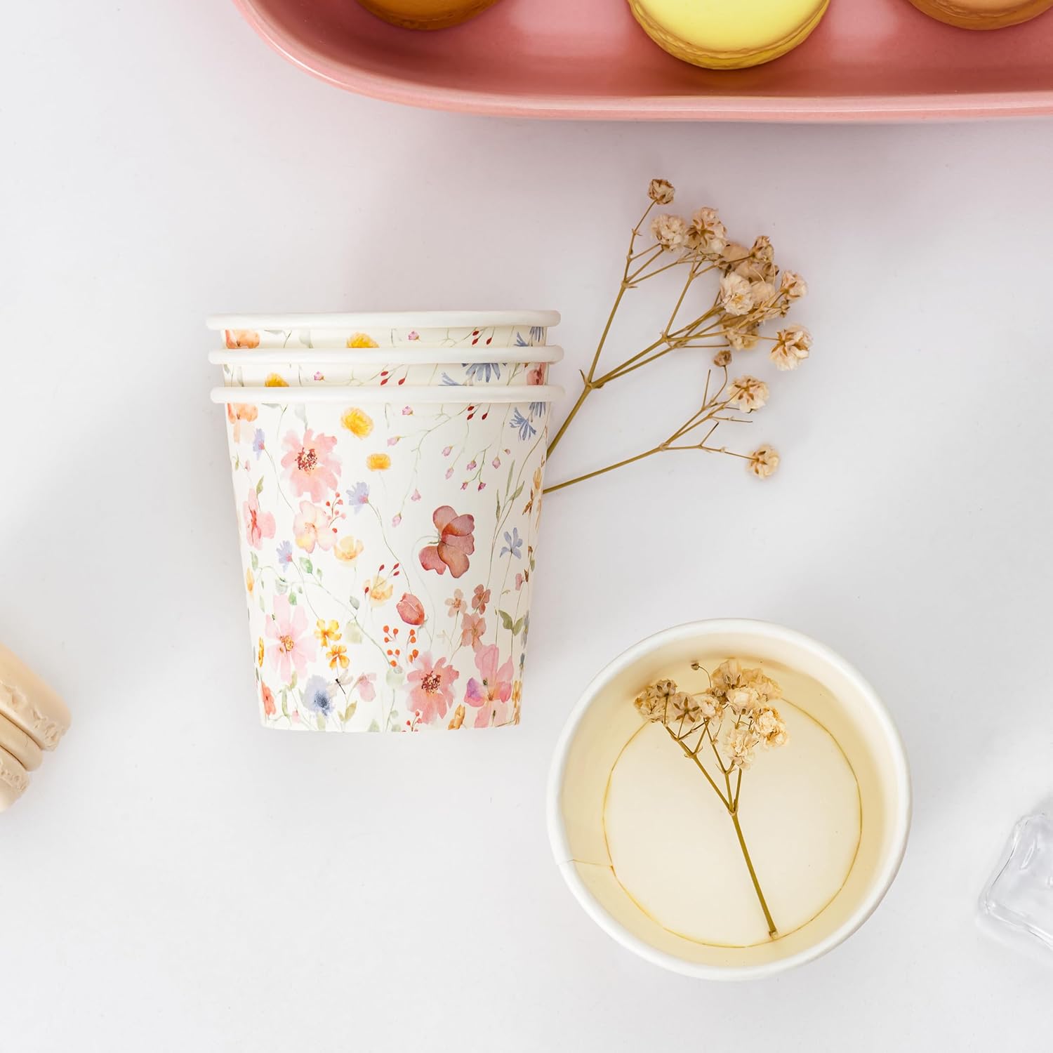 Crisky 150 Pack Paper Bathroom Cups 3oz Disposable Elegant Design Full Floral Small Mouthwash Hot/Cold Beverage Coffee Dessert for Birthday Parties Home-use Picnics Ceremonies - Image 5