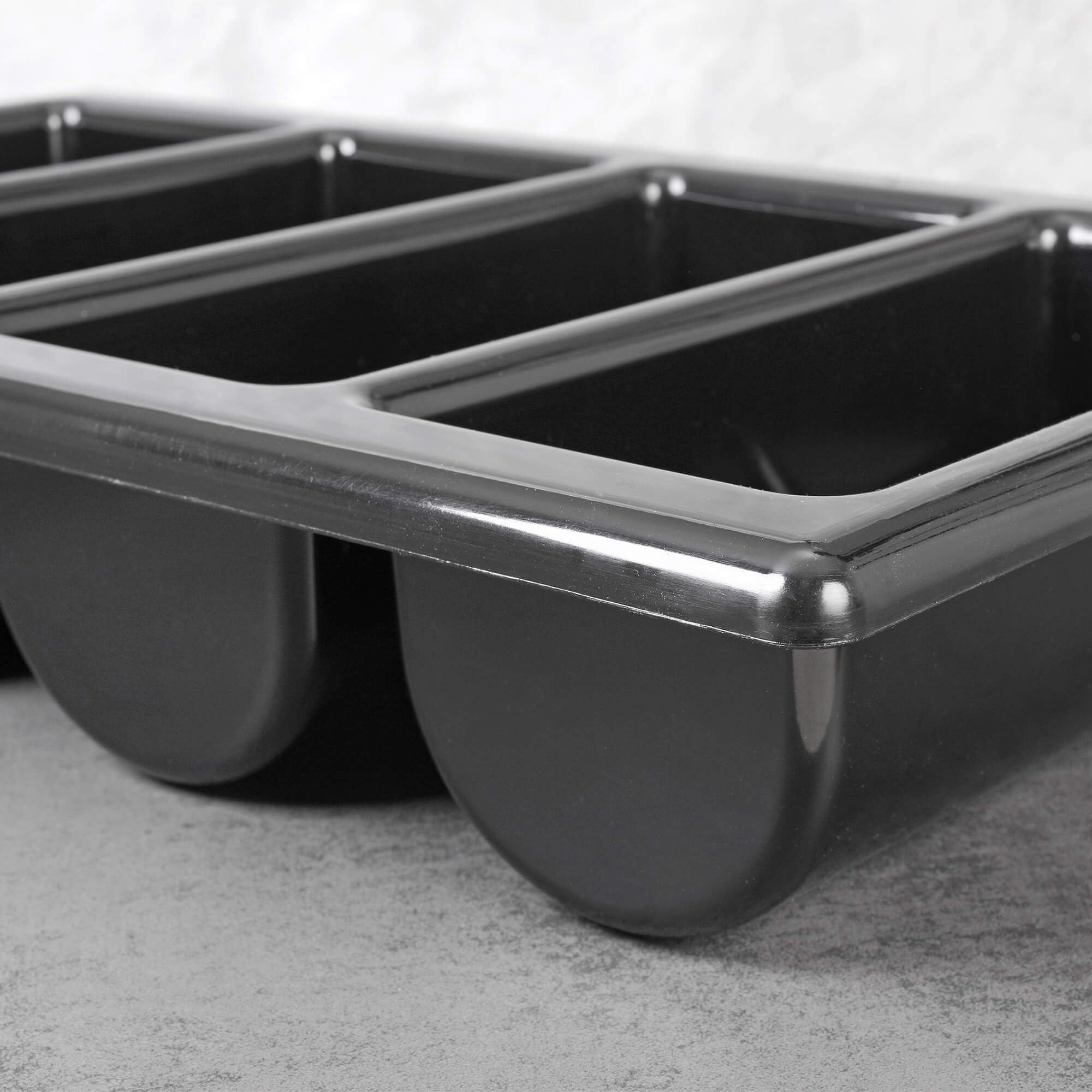 GRÄWE Portaposate con 4 scomparti e coperchio, portaposate in plastica, nero, Made in Germany