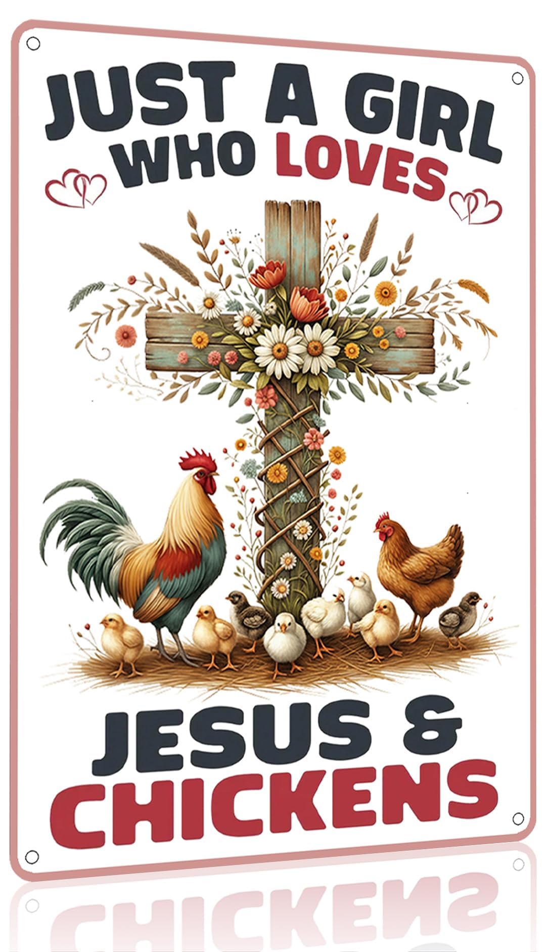 Funnysign Chicken Gifts for Women Girls Vintage Just A Girl Who Loves Jesus&Chickens Tin Sign for Chicken Coop Farm Kitchen Garden Yard Decor 8x12 inch (3908)