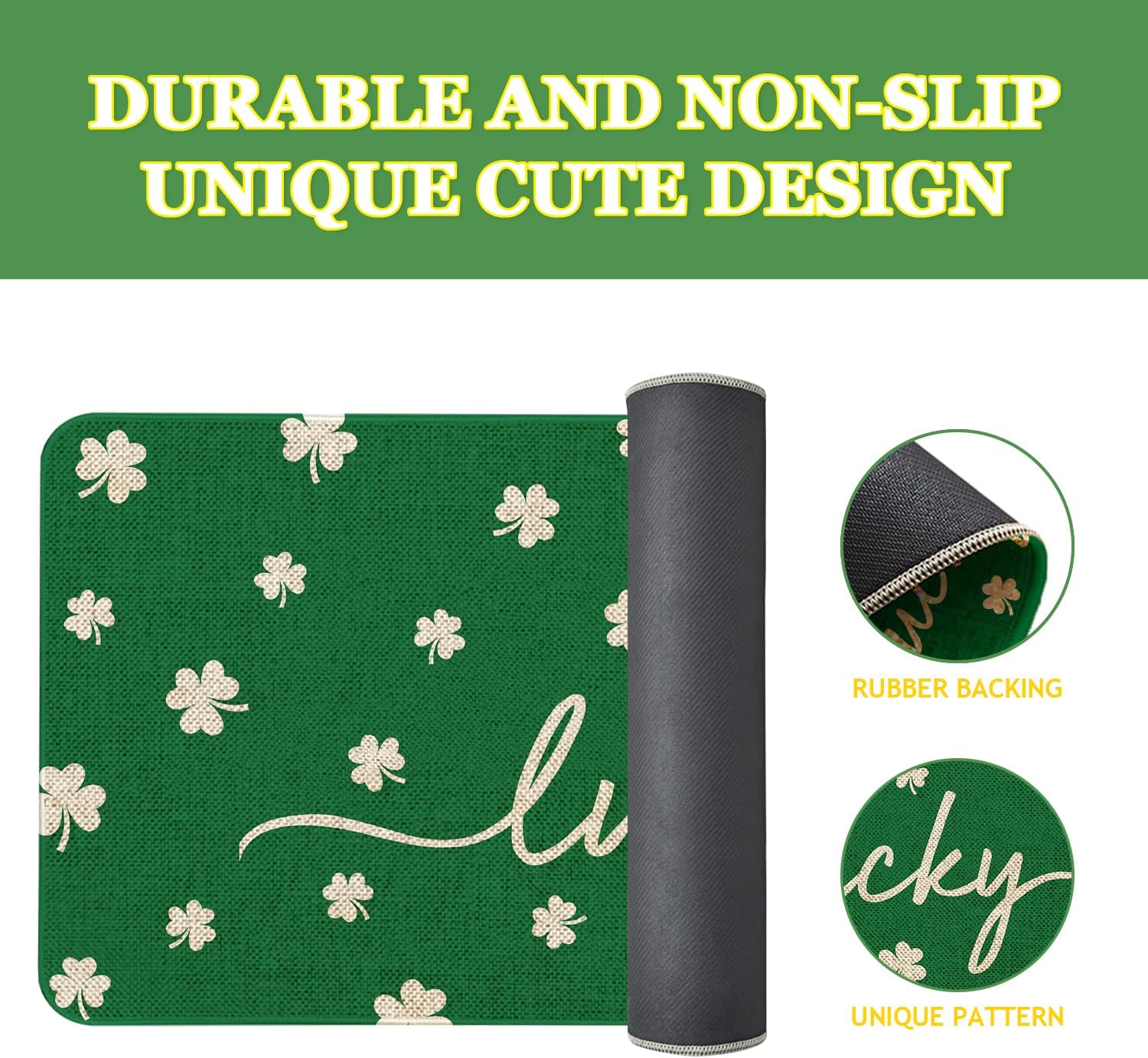 St. Patrick's Day Welcome Doormat 30x17 Inch St Patricks Lucky Shamrock Door Mat for Indoor Outdoor Entrance Non-Slip Washable Floor Mats St. Patricks Day Home Decor Rugs