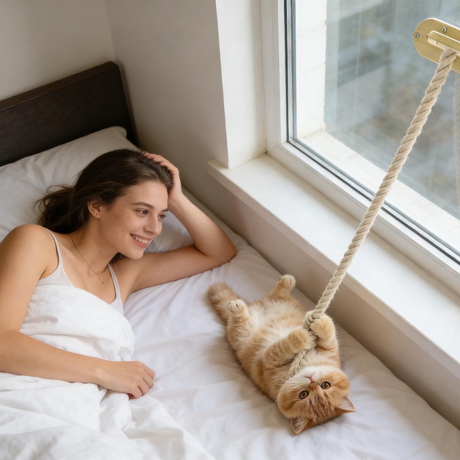 Kletterseil für Indoor-Katzen Interaktives Spielzeug | 150 cm Interaktives Seil geeignet für Haus, Wohnung, Schlafsaal, Bauernhof, Wohnzimmer, Schlafzimmer