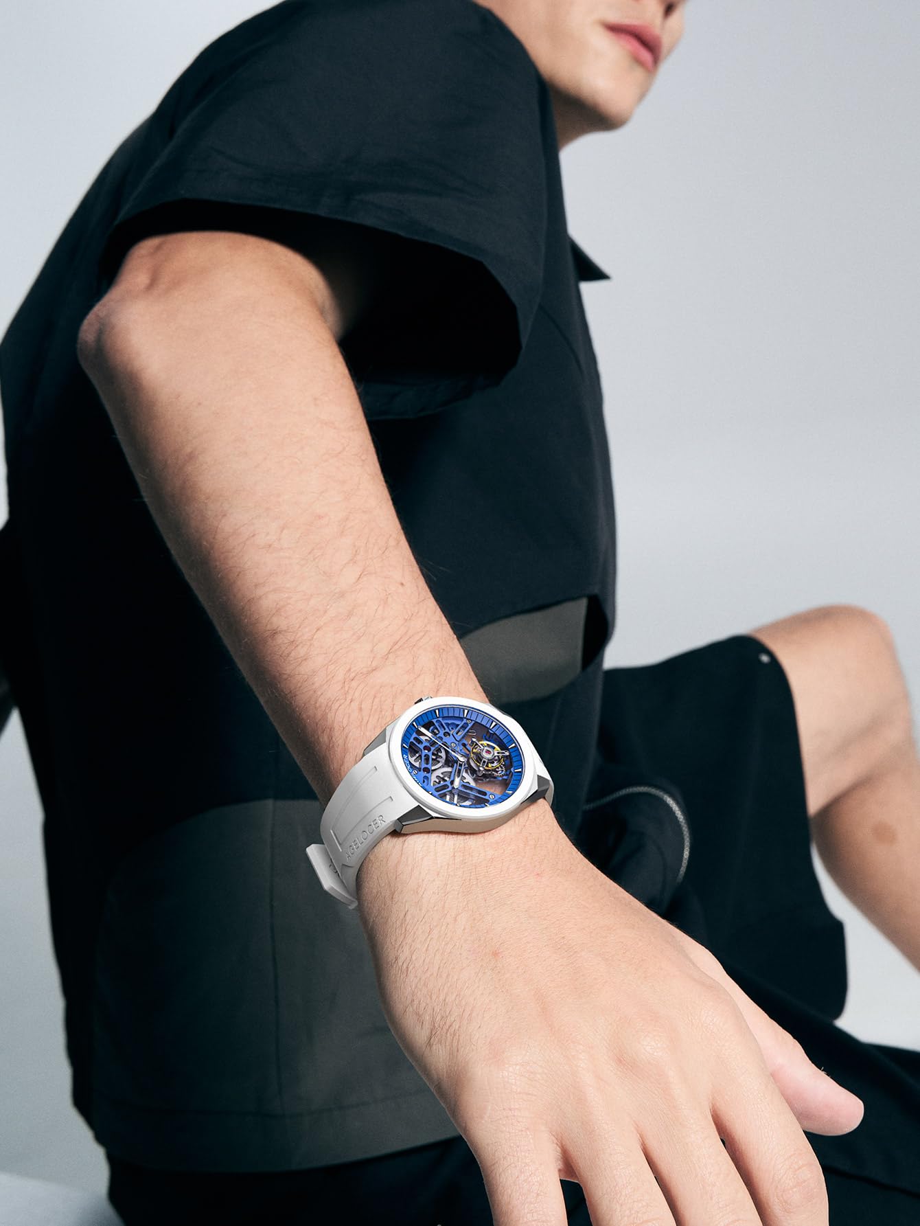 agelocer Herrenuhr-Flying Tourbillon Mechanische Uhr Mit 360 ° Drehbarem Escapement, 80H Gangreserve, Saphirglas, Skelett-Zifferblatt, 316L Edelstahl & Kautschukarmband