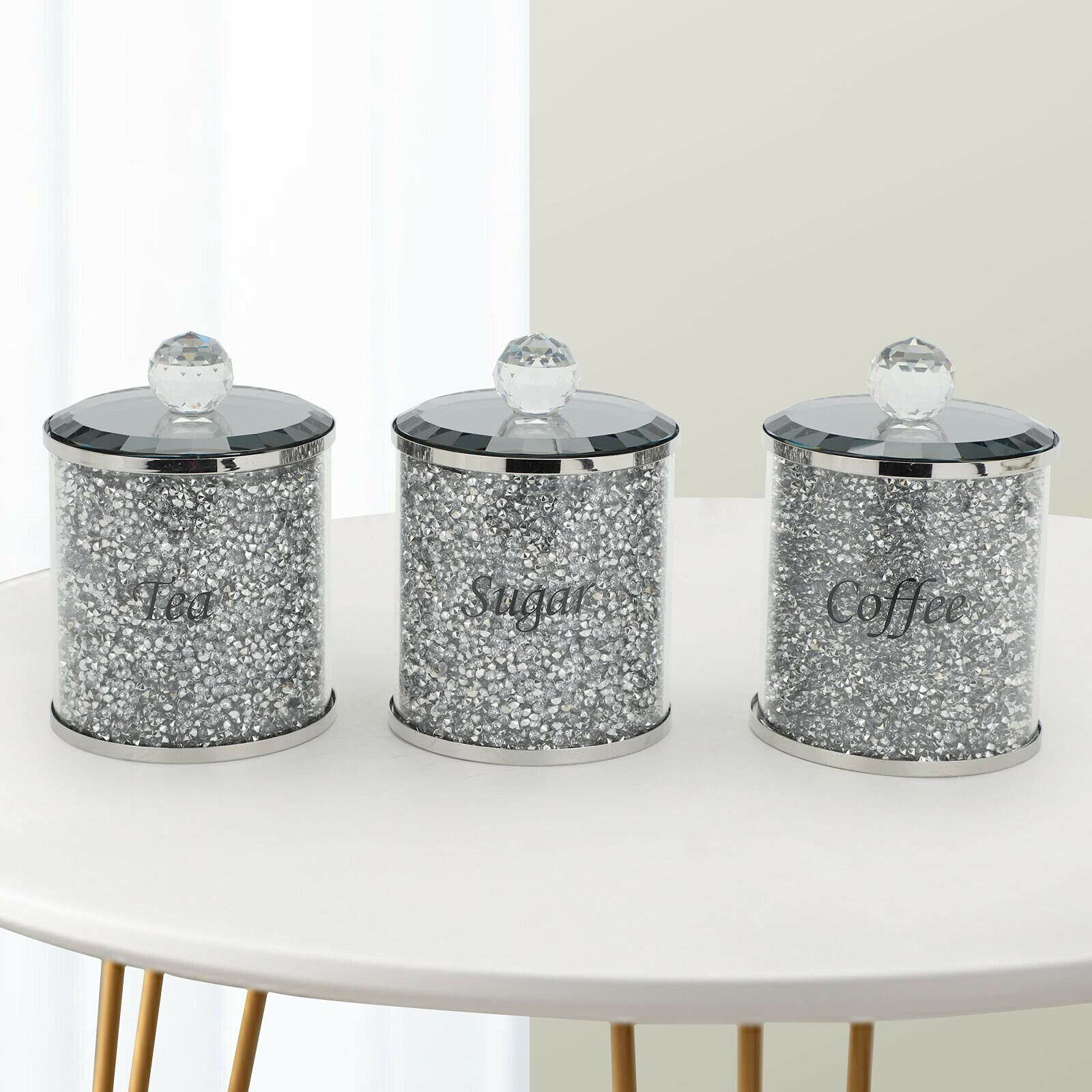 Buy 3pcs Diamond Crushed Tea Coffee Sugar Canisters Kit Crystal