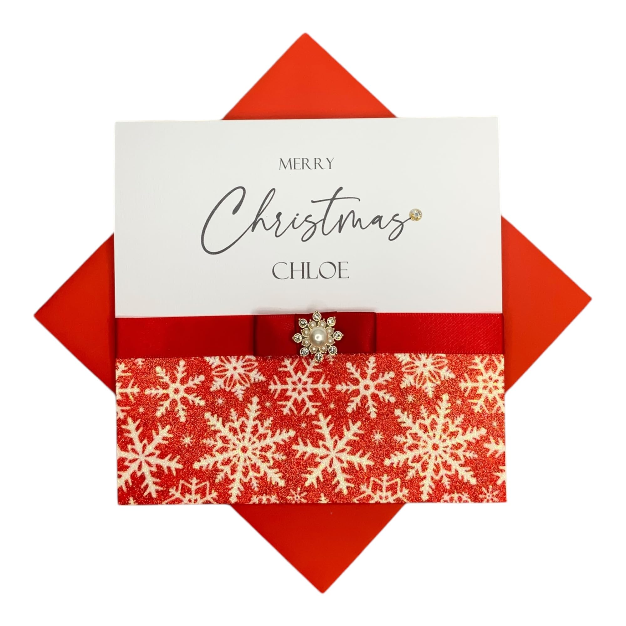 Personalised Christmas Card - Premium Xmas Greeting Card Wife Husband Mum Dad Girlfriend Boyfriend Friends Son Daughter Couple Family - Various Designs (Red Snowflakes) โ image 1