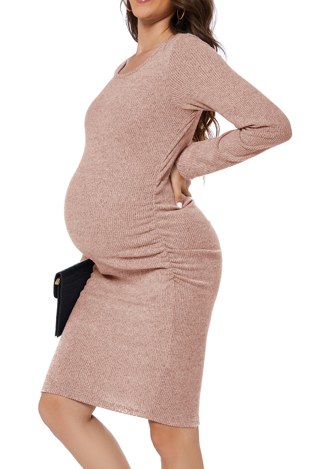 Smallshow Vestido de maternidad de punto para mujer, ropa de embarazo de manga larga