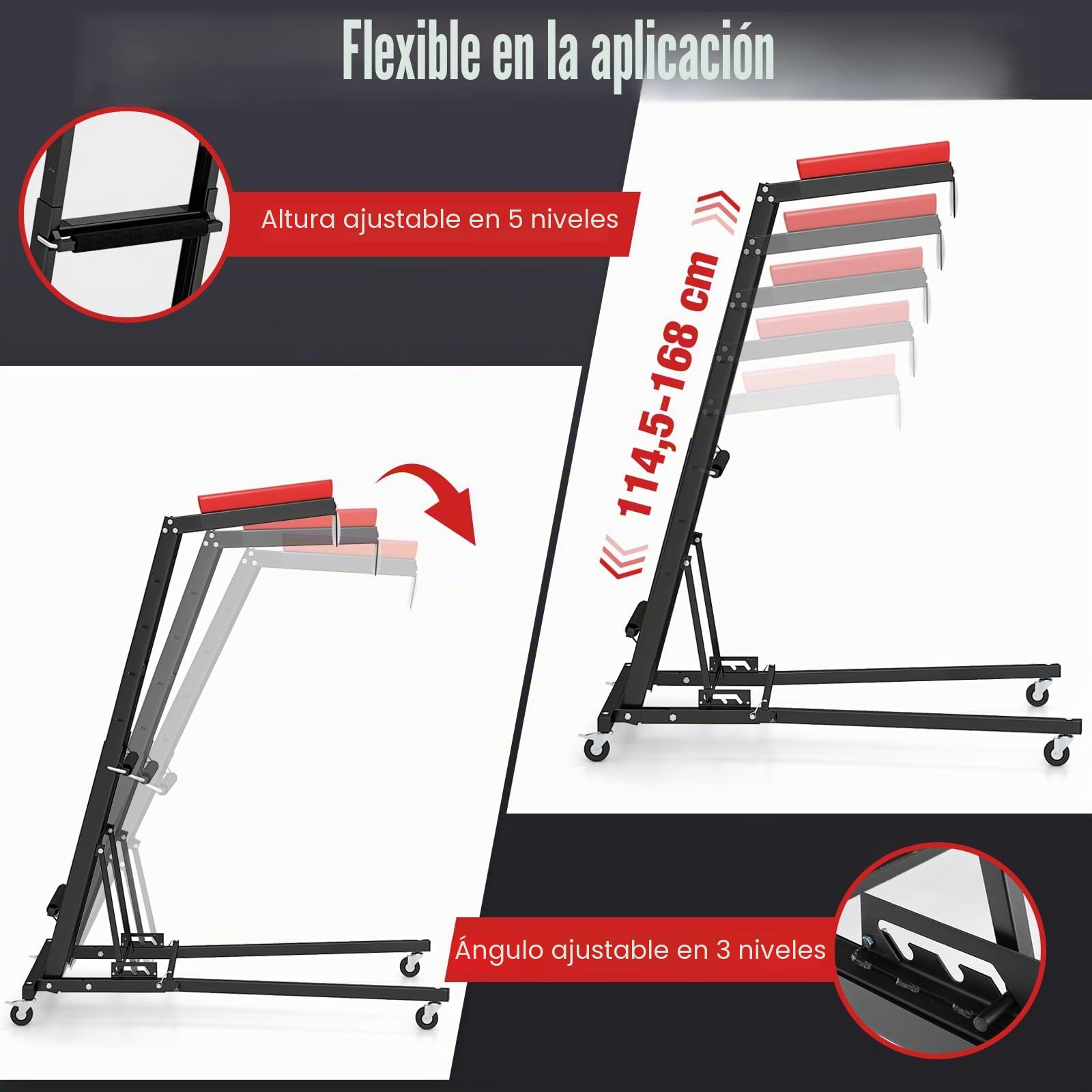 GYMAX Plataforma elevadora plegable, Automotive Topside Creeper de hasta 180 kg, con altura ajustable y 4 ruedas giratorias, Creeper para reparación y mantenimiento, para taller y hogar