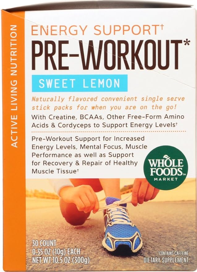 Amazon Com Whole Foods Market Energy Support Pre Workout Sweet Lemon 0 35 Ounce 30 Count Salud Y Hogar