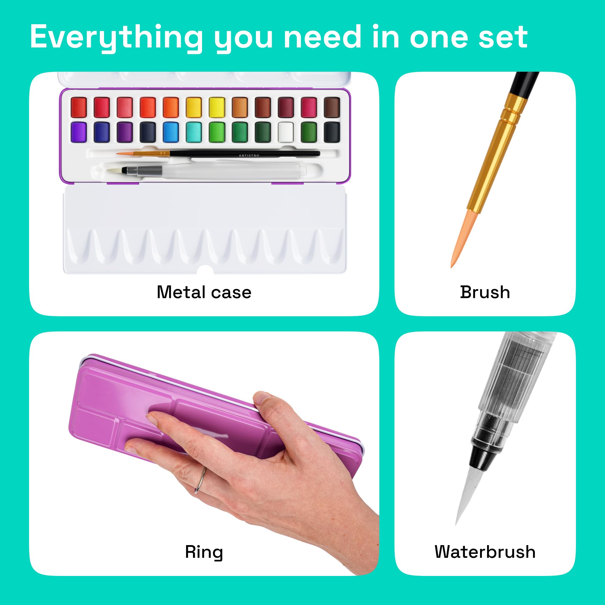 ARTISTRO Watercolor Paint Set - Includes Palette & Brushes -2 ARTISTRO Watercolor Paint Set - Includes Palette & Brushes -2