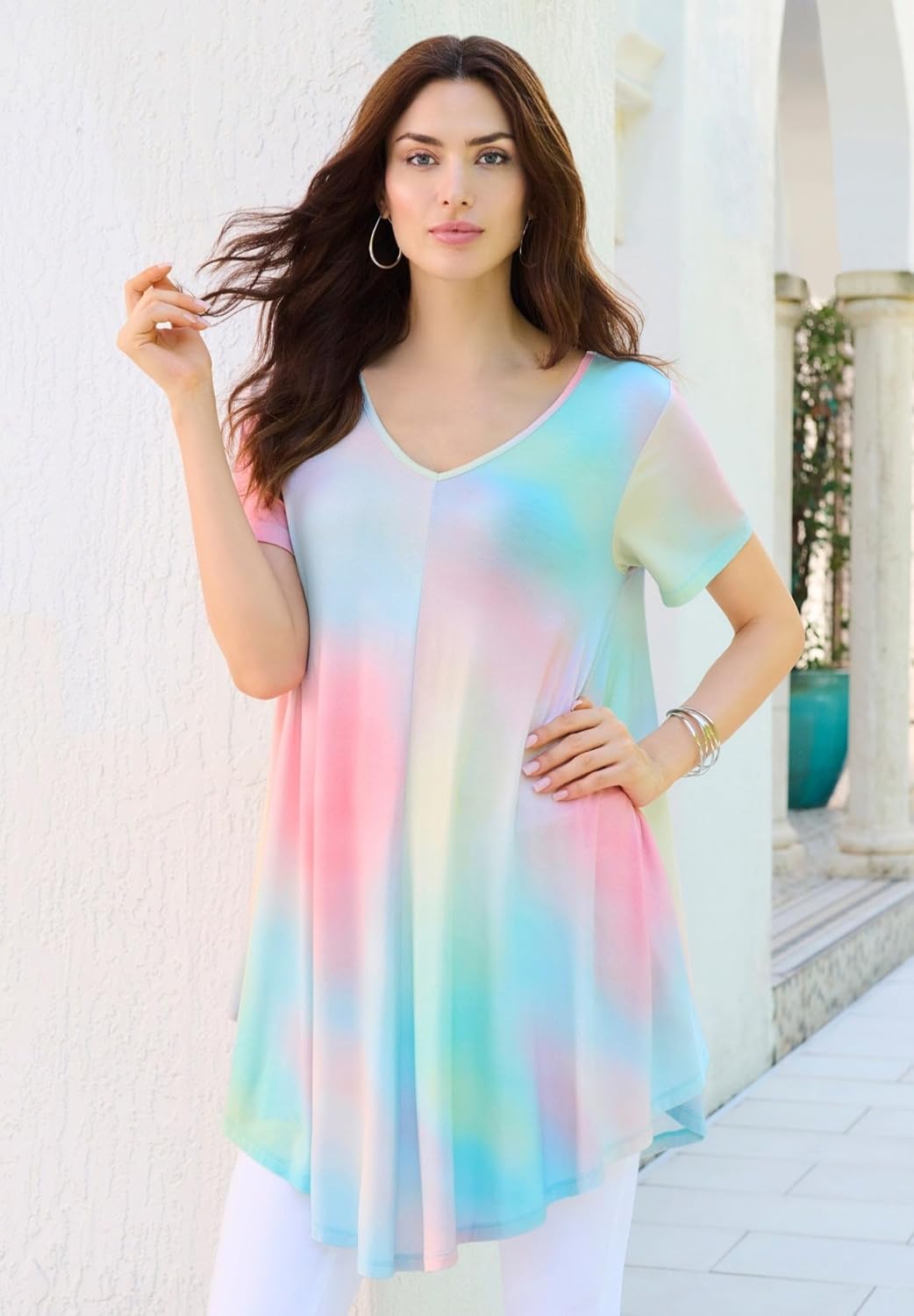 Roaman's Women's Plus Size Ultra Drape V-Neck Swing Tunic Top