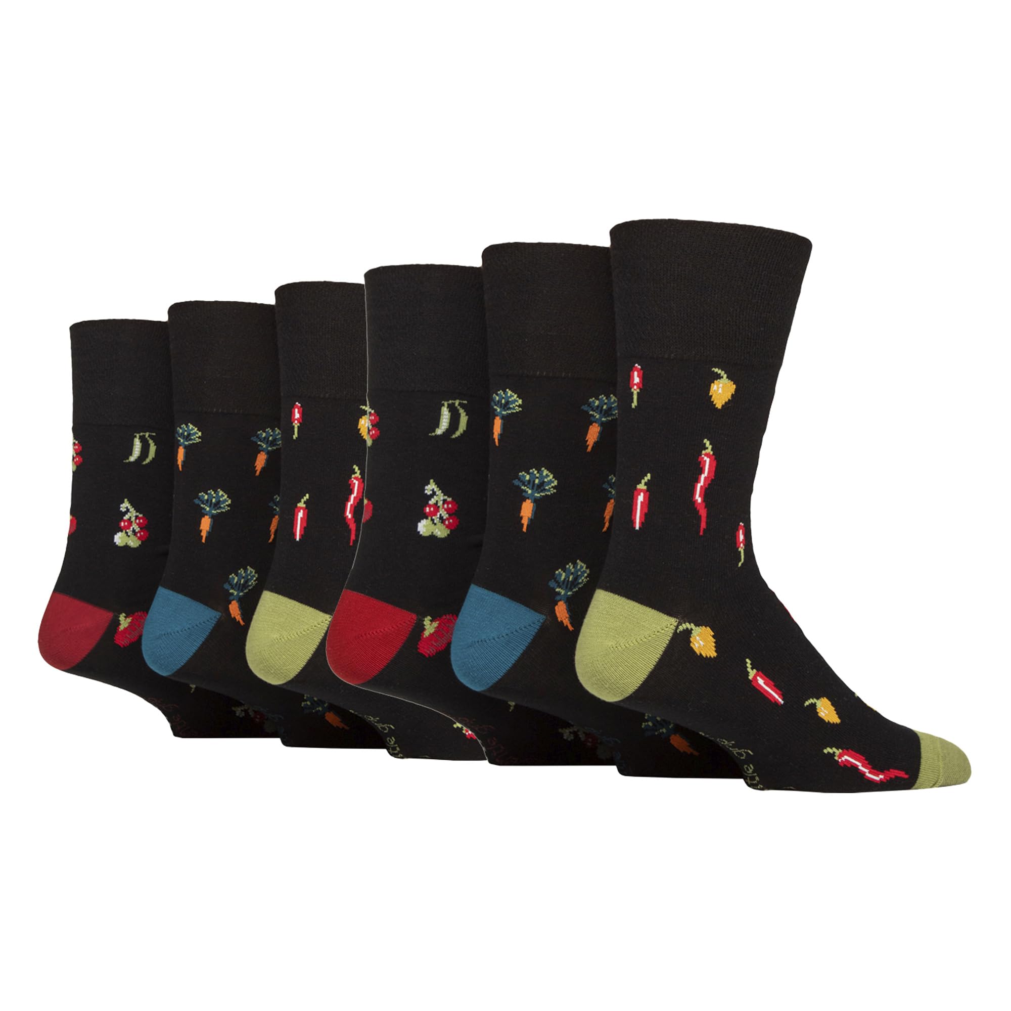 Sock Shop Gentle Grip Men's Vegetables - Novelty Cotton Socks – 6 Pack | Fun Non-Elastic Soft Top Socks For Circulation (6-11, )